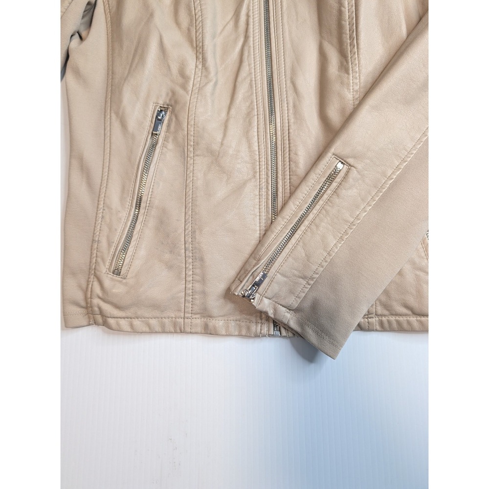 Express Womens Tan Faux Leather Moto Jacket Quilted Shoulder‎ Beige Large 90170 - Picture 10 of 12